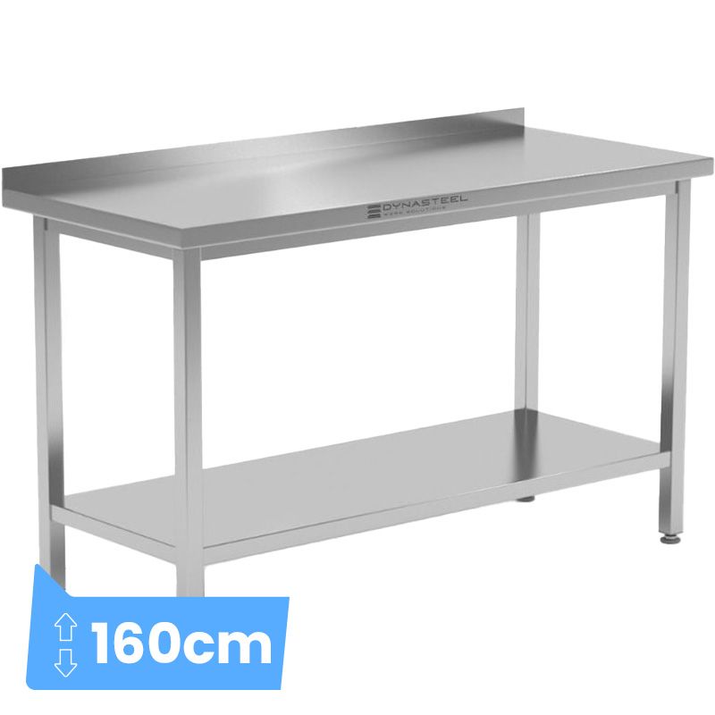Table inox avec dosseret et étagère 600 x 1600 mm