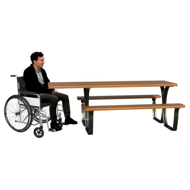 Table pique-nique PMR en bois lasuré chêne et acier Table pique-nique PMR en bois lasuré chêne et acier