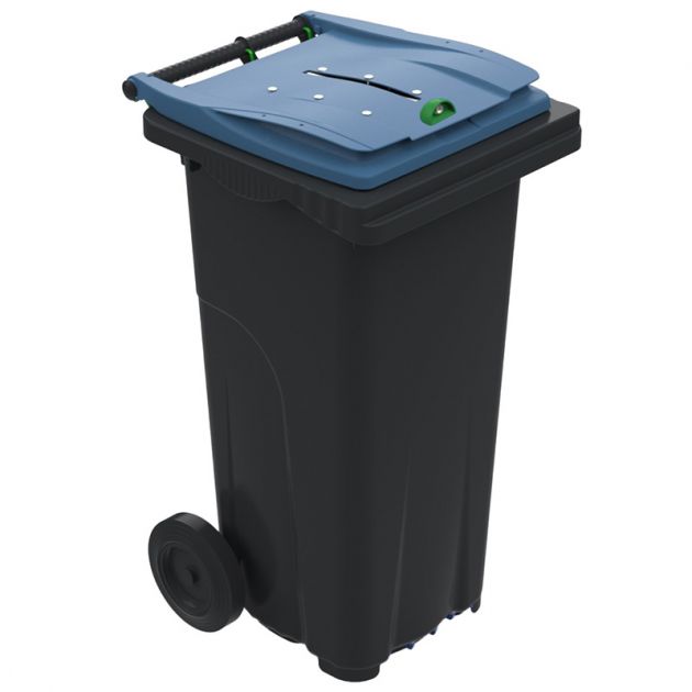 Conteneur poubelle tri sélectif 120 litres 2 roues papier confidentiel