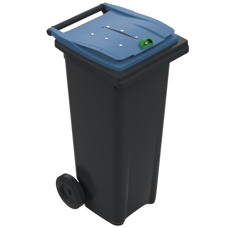 Conteneur poubelle tri sélectif 140 litres 2 roues papier confidentiel