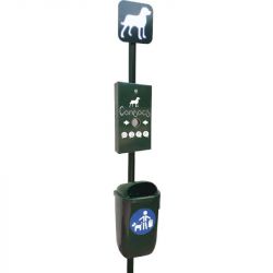 Borne de propreté avec distributeur CANISACS + 1 carton de 500 sachets + corbeille en PEHD