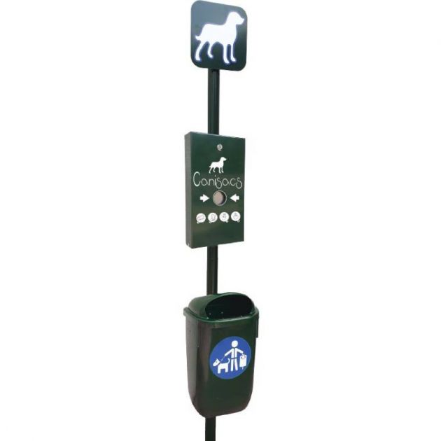 Borne de propreté avec distributeur CANISACS + 1 carton de 500 sachets + corbeille en PEHD