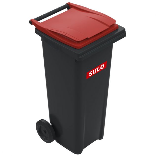 Conteneur poubelle 140 litres 2 roues SULO rouge logo