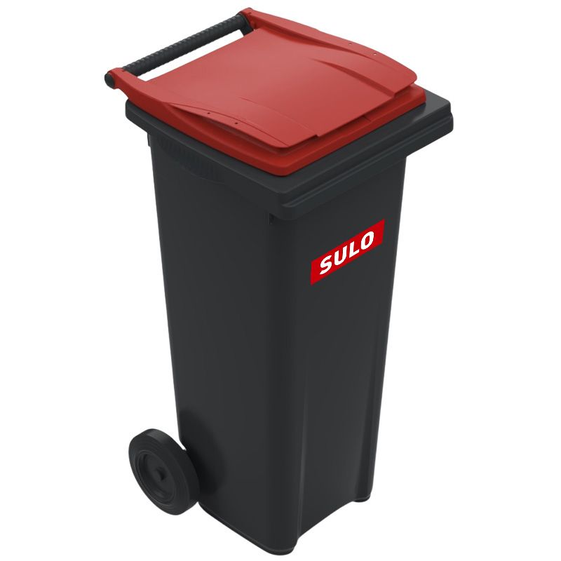 Conteneur poubelle 140 litres 2 roues SULO rouge logo