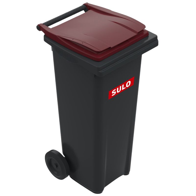 Conteneur poubelle 140 litres 2 roues SULO bordeaux logo