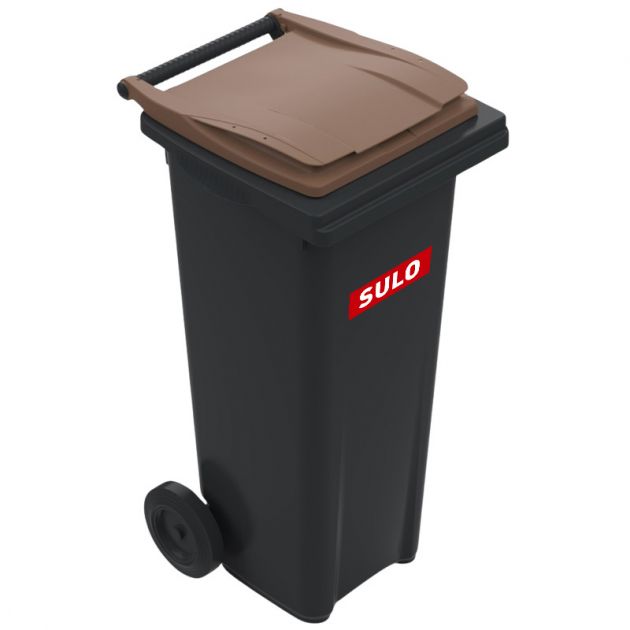 Conteneur poubelle 140 litres 2 roues SULO marron logo