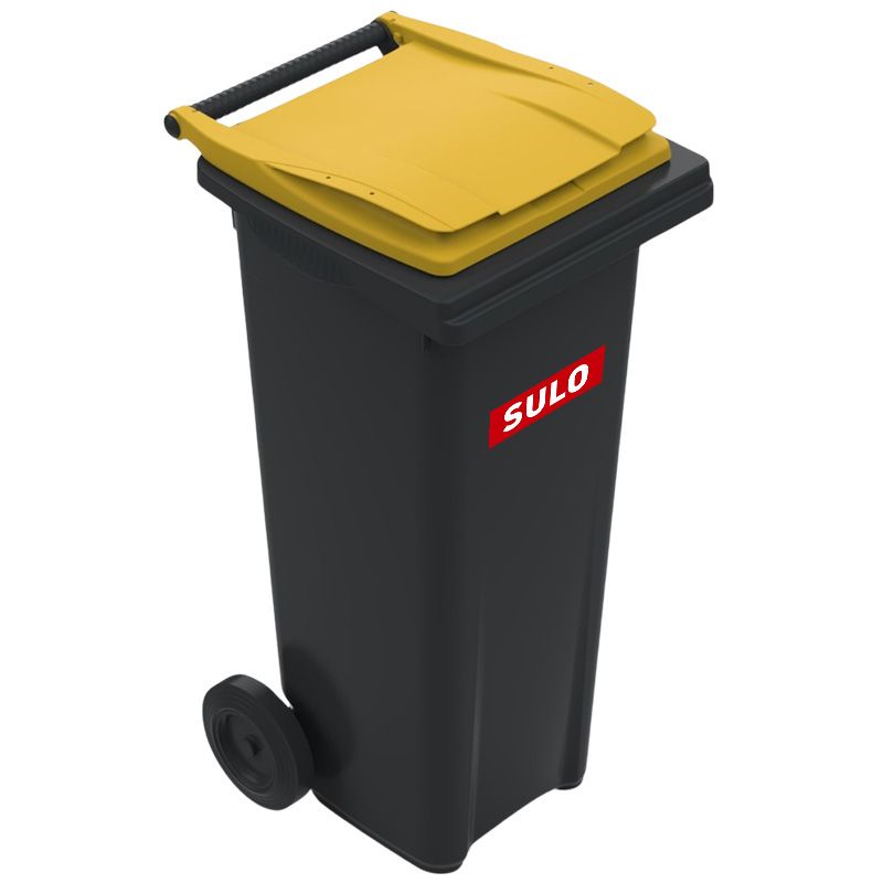 Conteneur poubelle 140 litres 2 roues SULO jaune logo