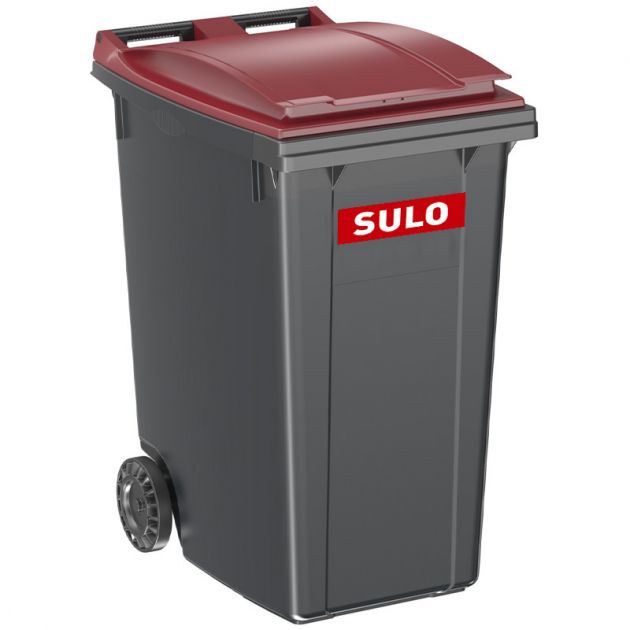 Conteneur poubelle 360 litres 2 roues SULO bordeaux logo