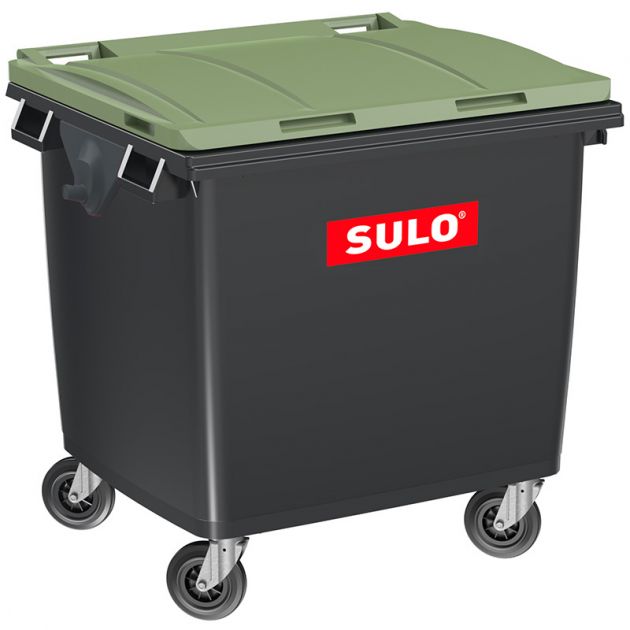 Conteneur poubelle 1000 litres 4 roues SULO vert logo