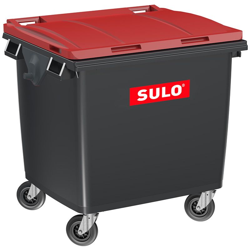 Conteneur poubelle 1000 litres 4 roues SULO rouge logo