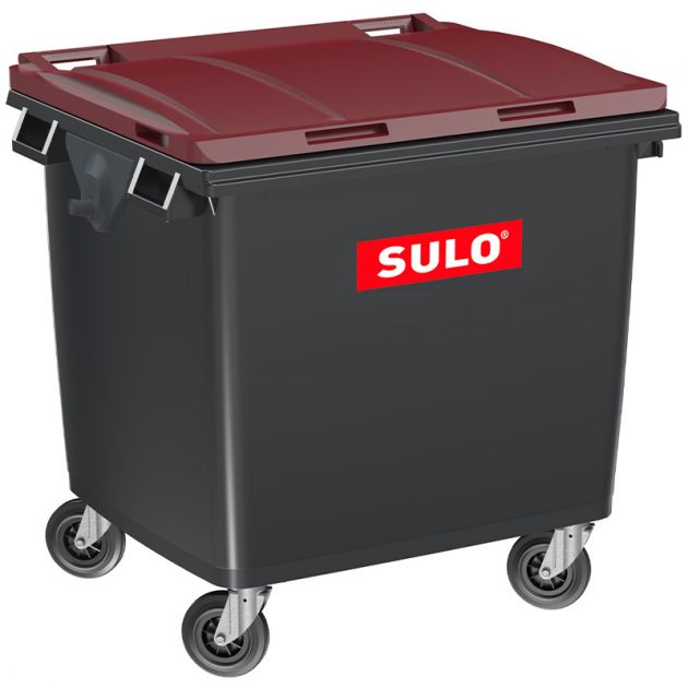 Conteneur poubelle 1000 litres 4 roues SULO bordeaux logo