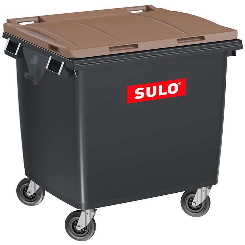 Conteneur poubelle 1000 litres 4 roues SULO marron logo