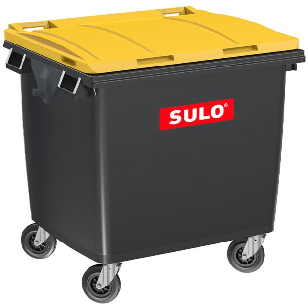 Conteneur poubelle 1000 litres 4 roues SULO jaune logo