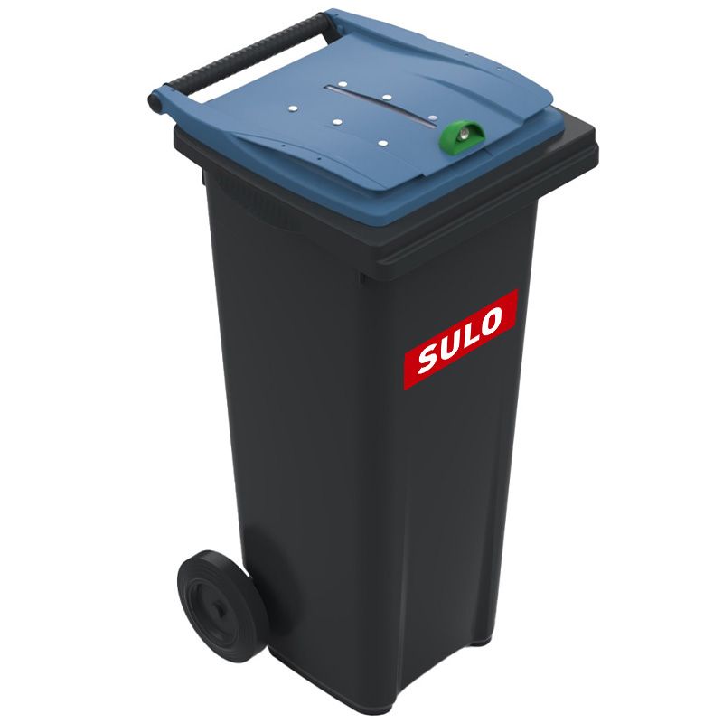 Conteneur poubelle tri sélectif 140 litres 2 roues papier confidentiel logo