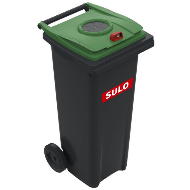 Conteneur poubelle tri sélectif 140 litres 2 roues verre logo