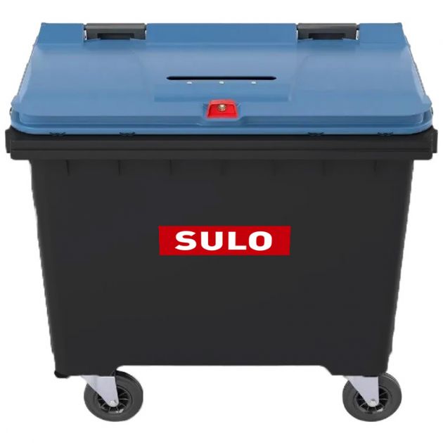 Conteneur poubelle tri sélectif 660 litres 4 roues papier confidentiel logo