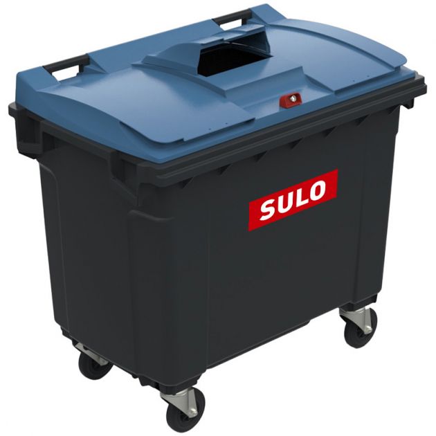 Conteneur poubelle tri sélectif 660 litres 4 roues papier logo