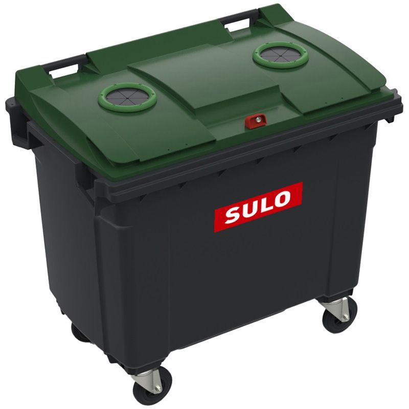 Conteneur poubelle tri sélectif 660 litres 4 roues verre logo