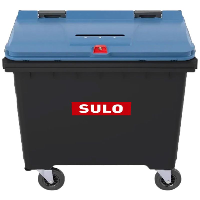 Conteneur poubelle tri sélectif 770 litres 4 roues papier confidentiel logo