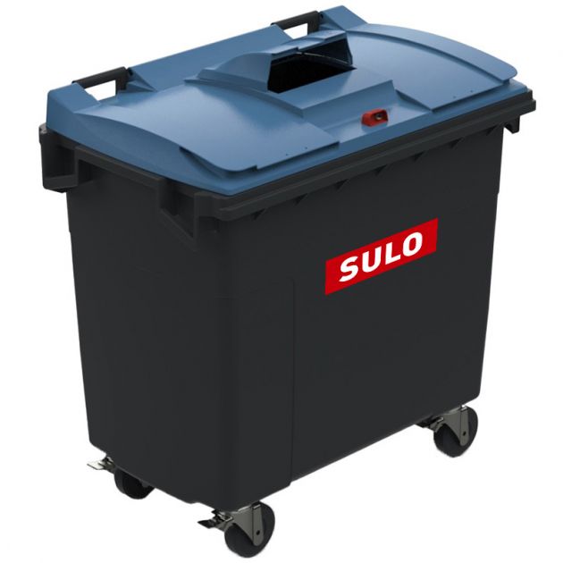 Conteneur poubelle tri sélectif 770 litres 4 roues papier logo