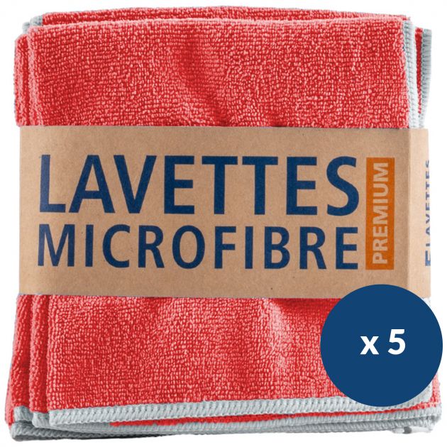 Lavettes tissées microfibre 40x40 cm Premium Delcourt - rouge lot de 5