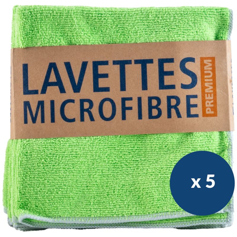 Lavettes tissées microfibre 40x40 cm Premium Delcourt - vert lot de 5