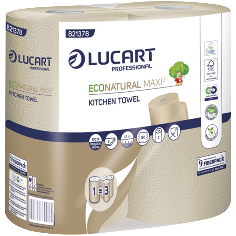 Essuie-tout 2 plis Eco Natural Lucart - colis de 30 rouleaux de 150 feuilles