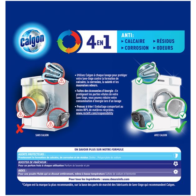 Anticalcaire lave-linge poudre 4 en 1,Calgon - boîte de 60 verso