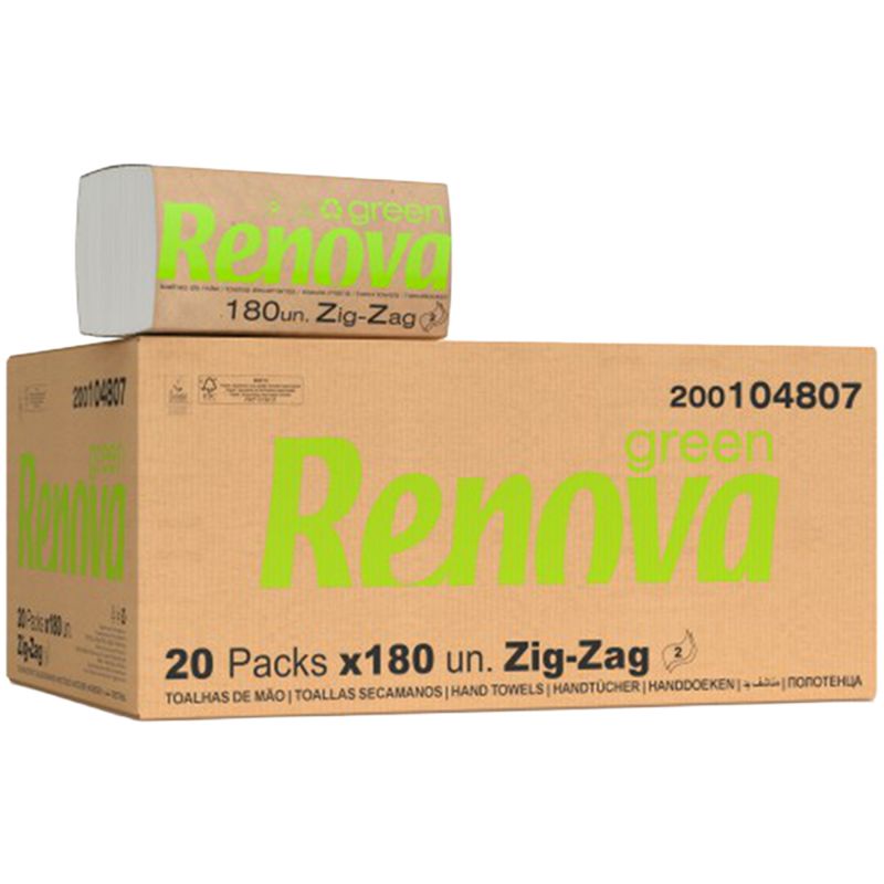 Essuie mains 2 plis pliage en V Renovagreen - 3600 feuilles