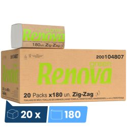 Essuie mains pliés en V Renovagreen Zig Zag - 3600 feuilles - x20