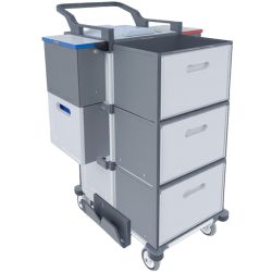 Chariot ergonomique Shopster avec barre de guidage réglable et armoire de rangement