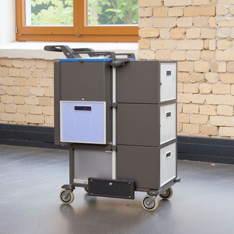 Chariot ergonomique Shopster avec barre de guidage réglable et armoire de rangement