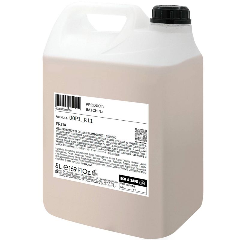 Gel corps et cheveux vitalisant au ginseng, bidon 5 l, prija eco&safe