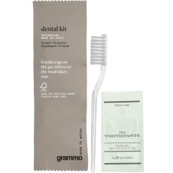 4 x kit dentaire avec brosse à dents transparente et sachet de dentifrice de 3 g, , grammo