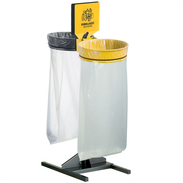 Support sac poubelle extérieur sur socle 2 flux 110 L avec panneau