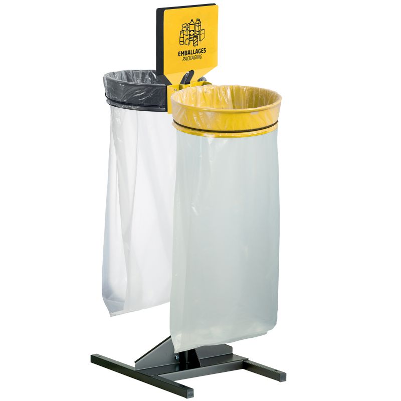 Support sac poubelle extérieur sur socle 2 flux 110 L avec panneau
