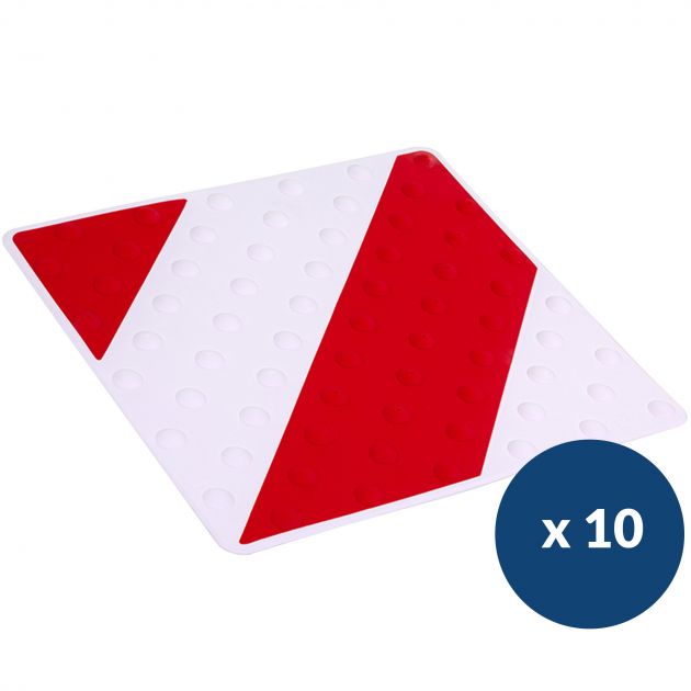 Dalle podotactile bicolore en polyuréthane à coller 42 x 45,8 cm x 10 rouge blanc