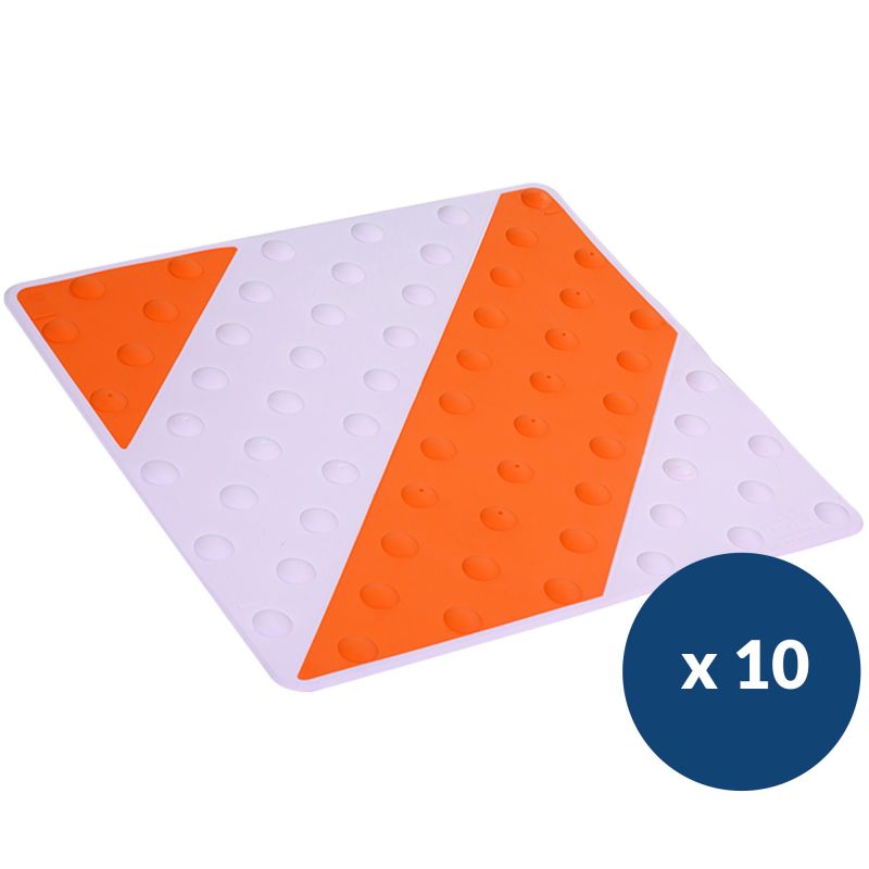 Dalle podotactile bicolore en polyuréthane à coller 42 x 45,8 cm x 10 orange blanc