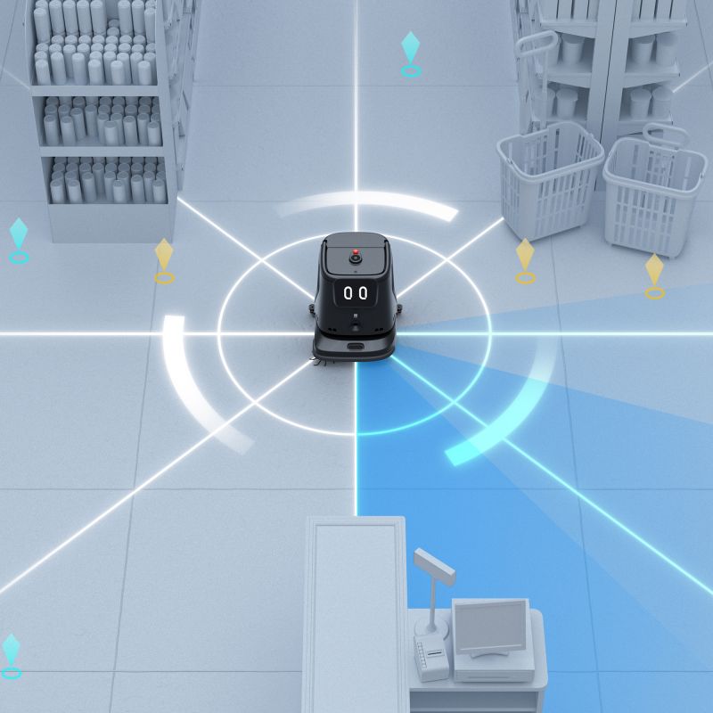 Robot 4-en-1 évoluée avec IA embarquée plan vue d'en haut 