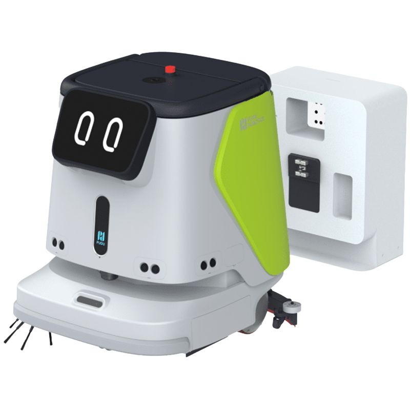 Robot laveur de sol professionnel PUDU CC1 profil blanc prise
