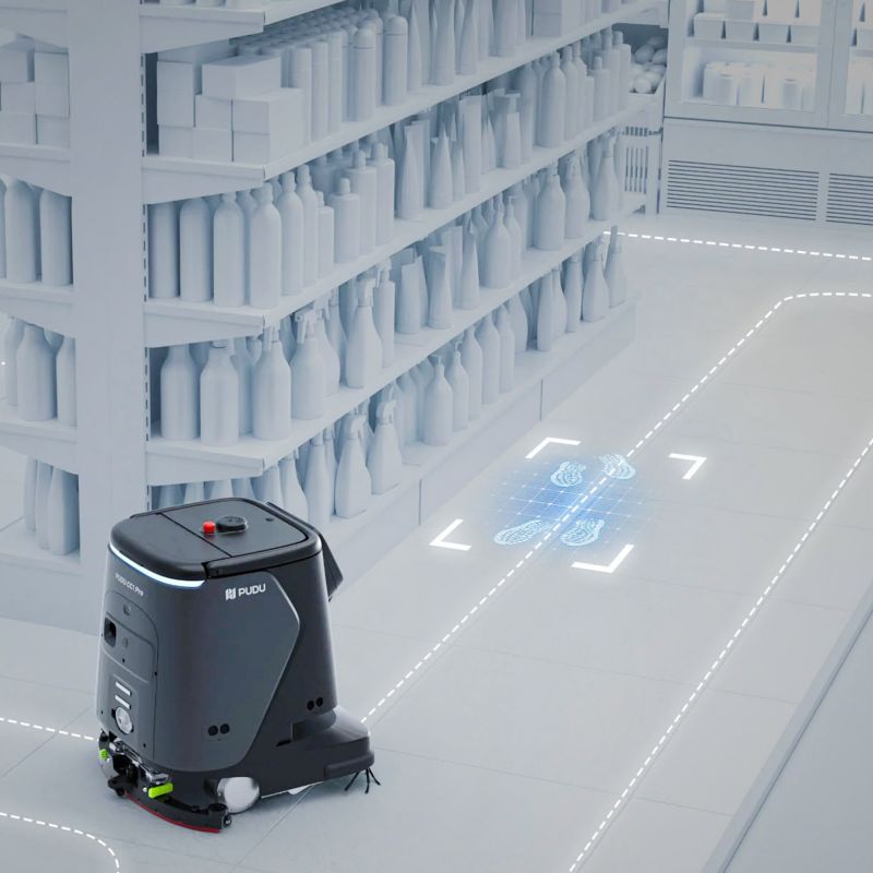 Robot laveur de sol professionnel PUDU CC1 robot en action