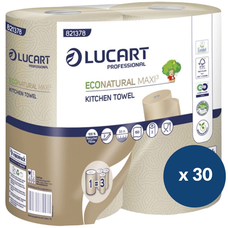 Essuie-tout 2 plis Eco Natural Lucart - colis de 30 rouleaux de 150 feuilles