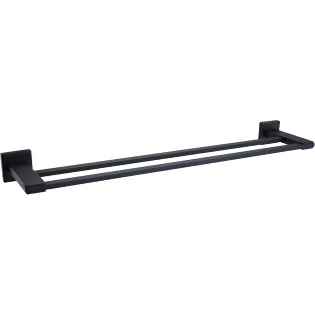 Barre porte serviette mural en inox noir mat 2 barres