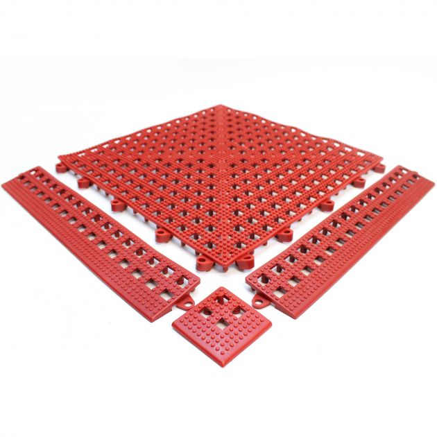 Bordure en angle pour dalle en vinyle épaisseur 13 mm rouge ensemble