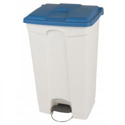 Poubelle de cuisine à pédale mobile plastique blanc Bleu 90 L