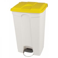 Poubelle de cuisine à pédale mobile plastique blanc Jaune 90 L