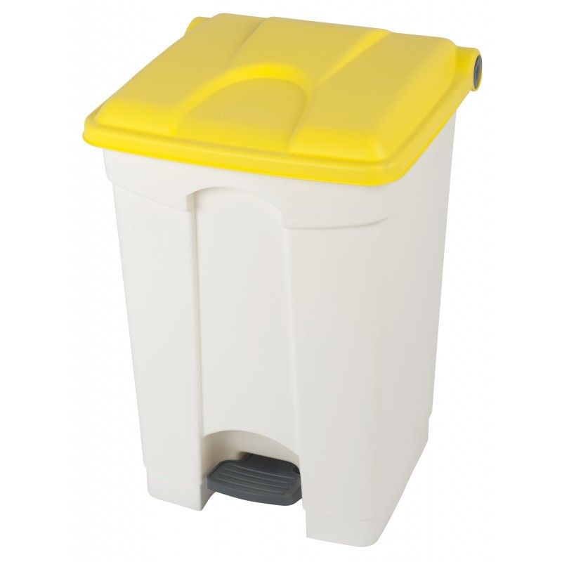Poubelle de cuisine à pédale mobile plastique blanc couvercle jaune 45 L