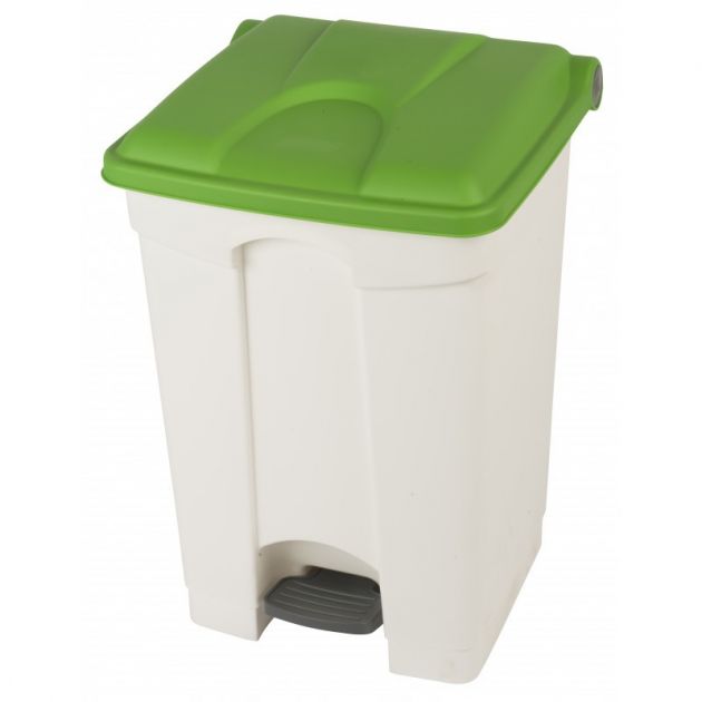 Poubelle de cuisine à pédale mobile plastique blanc couvercle vert 45 L