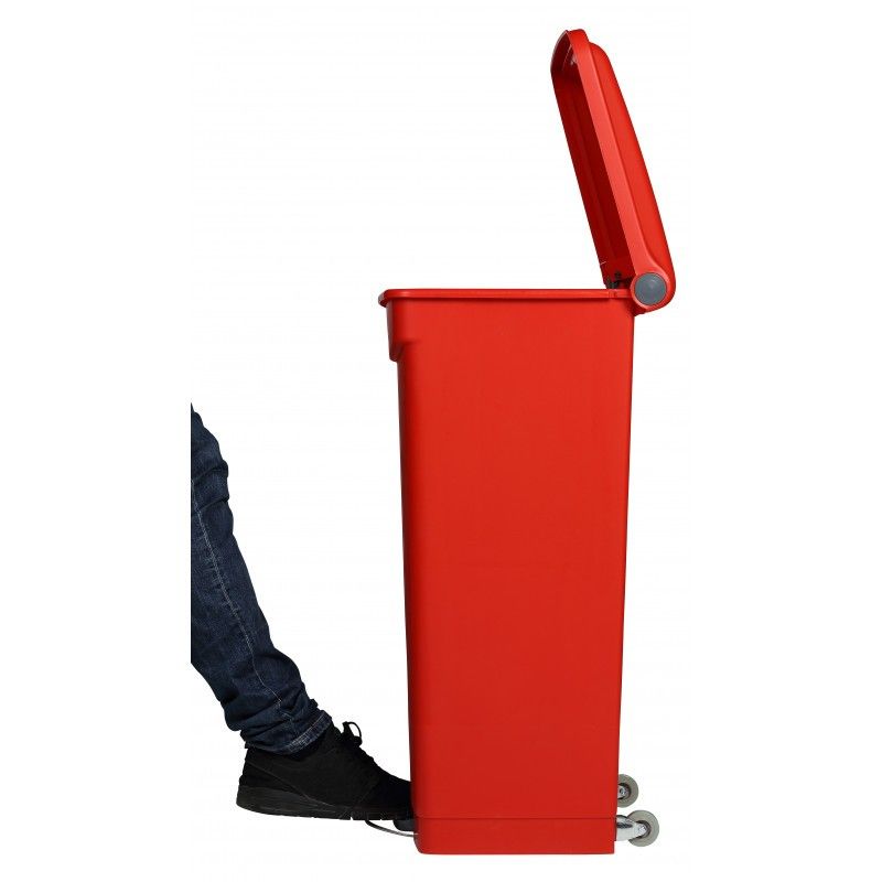 Poubelle à pédale alimentaire mobile plastique rouge 90L