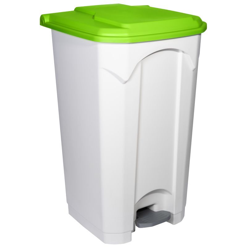 Poubelle blanche à pédale couvercle HACCP vert